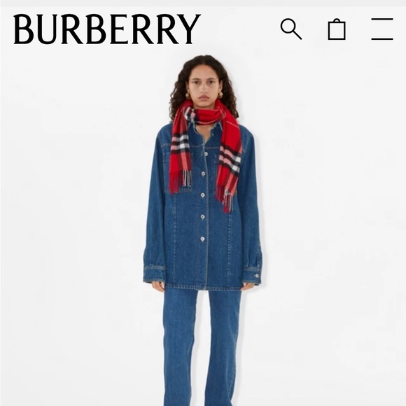 Burberry: Cashmere Giant Check Fringe Lambswool Scarf (Red) - Picture 5 of 14